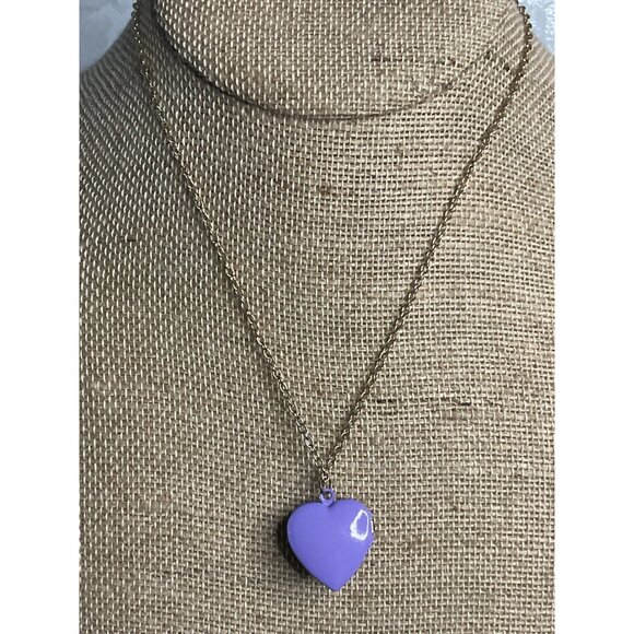 Dainty Silver Tone Purple Heart Fox Locket Necklace - Picture 4 of 8
